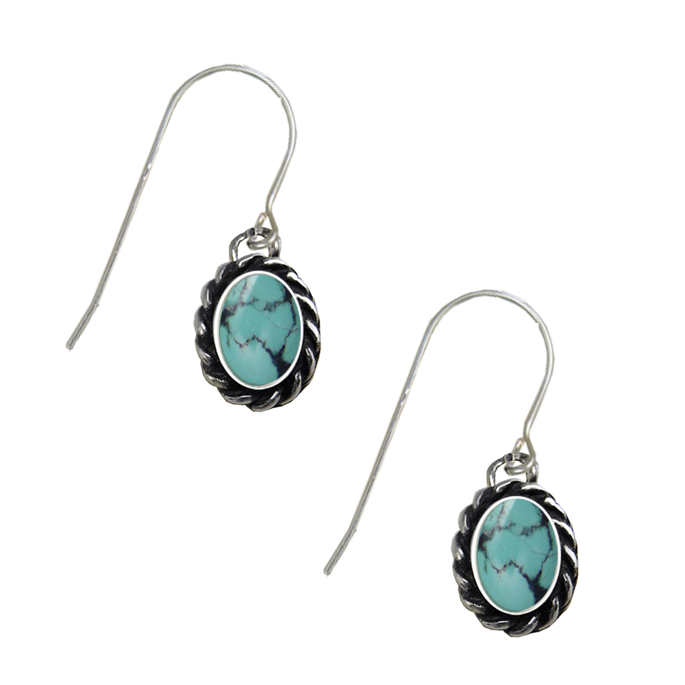 Sterling Silver Chinese Turquoise Gemstone Drop Dangle Earrings